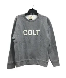 Colt Manufacturing Pullover Crewneck Unisex Heather Gray 100% Cotton Casual Long Sleeve Sweatshirt with Front Logo Made in USA
