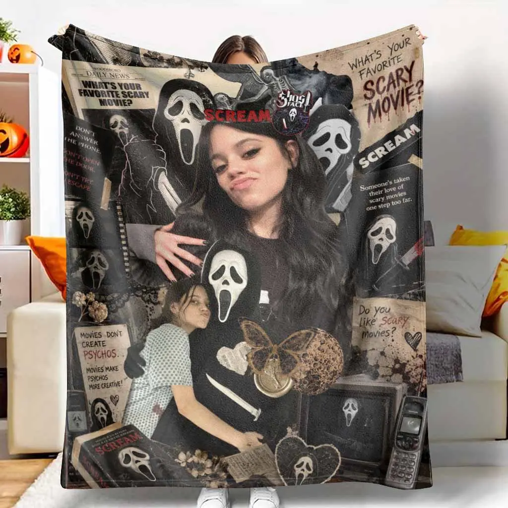 Classic Movie Character Flannel Throw Blanket Ghost Face Aesthetic Print Ultra Soft Lightweight Breathable Fuzzy Bedspread Perfect For Bedroom Living Room Couch Movie Night Birthday Gift Enthusiast Collection Cozy Warmth Decor