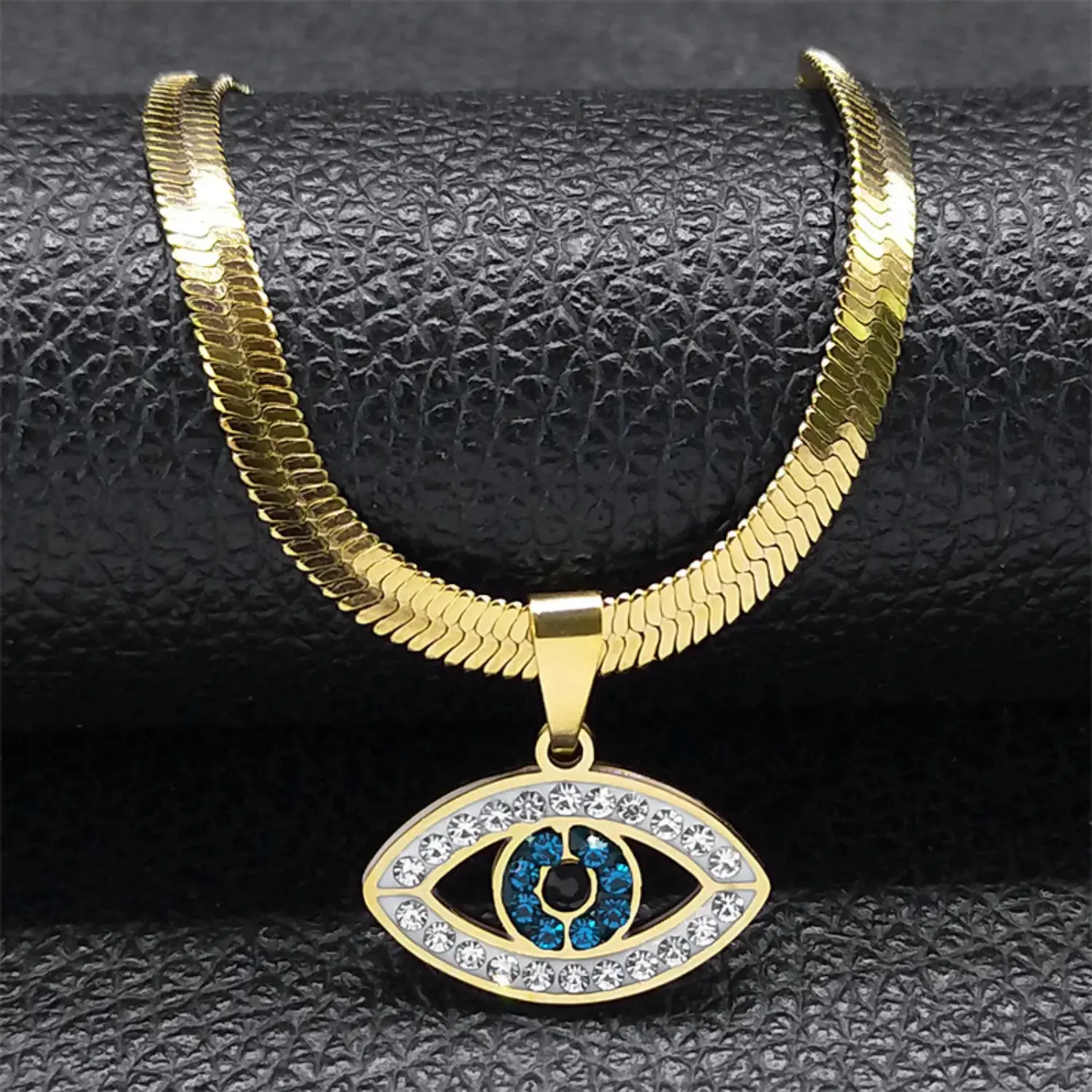 Turkish Evil Eye Necklace for Women, Stainless Steel Blue Eye Pendant Necklace, Greek Nazar Protection Jewelry, Minimalist Gold Chain Lucky Charm Necklace for Daily Wear, Gift for Her