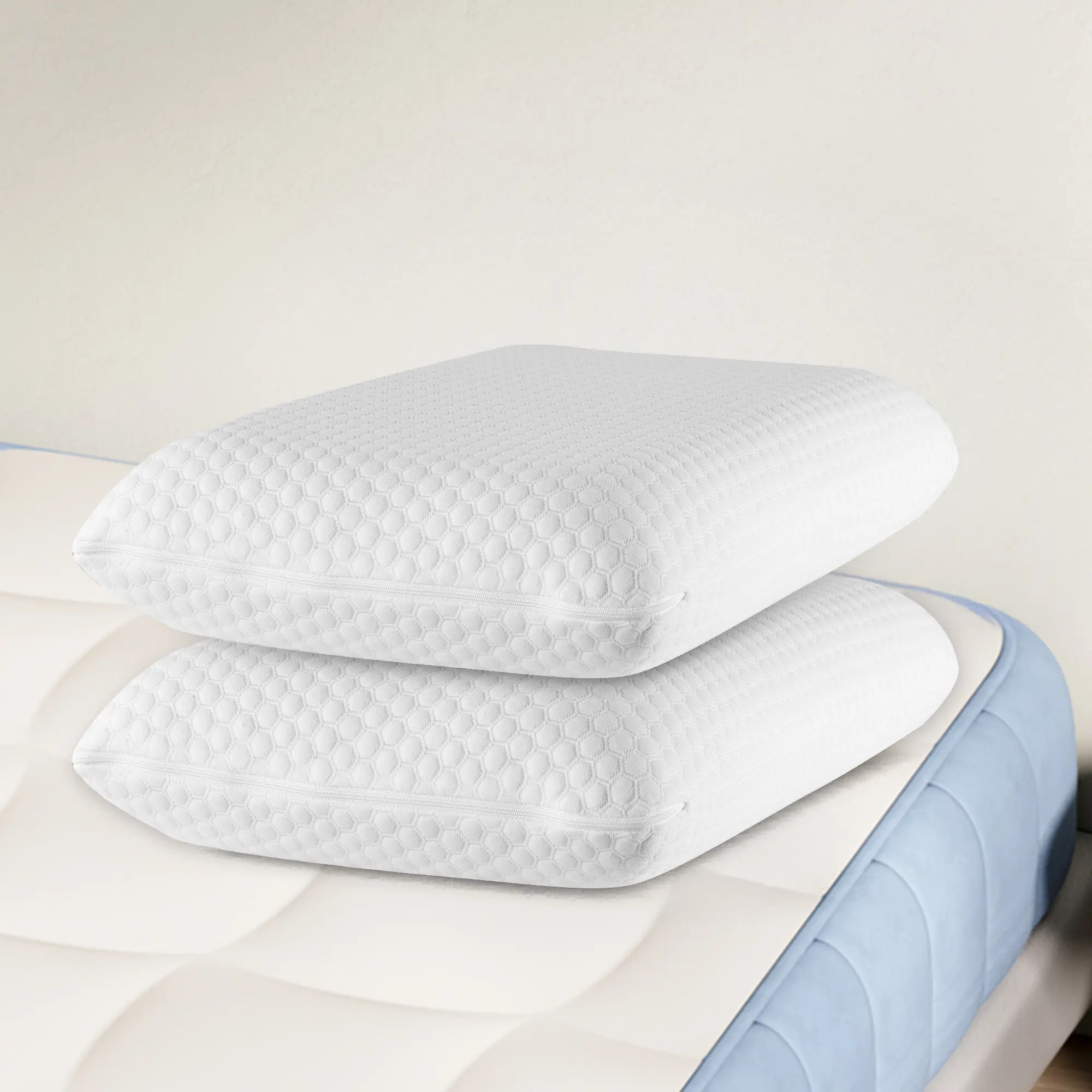 2 Pack Ergonomic Memory Foam Bed Pillows, Contour Cervical Support Pillow with Washable Cover, Odorless Neck Pillow for Side Back & Stomach Sleepers