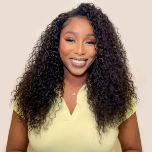 BINF Water Wave Half Wig Human Hair 3 In 1 Seamless Flip Over Half Wigs for Black Women Ready to Go Headband Wig 180% Density Drawstring Curly Half Wig Glueless Natural Black