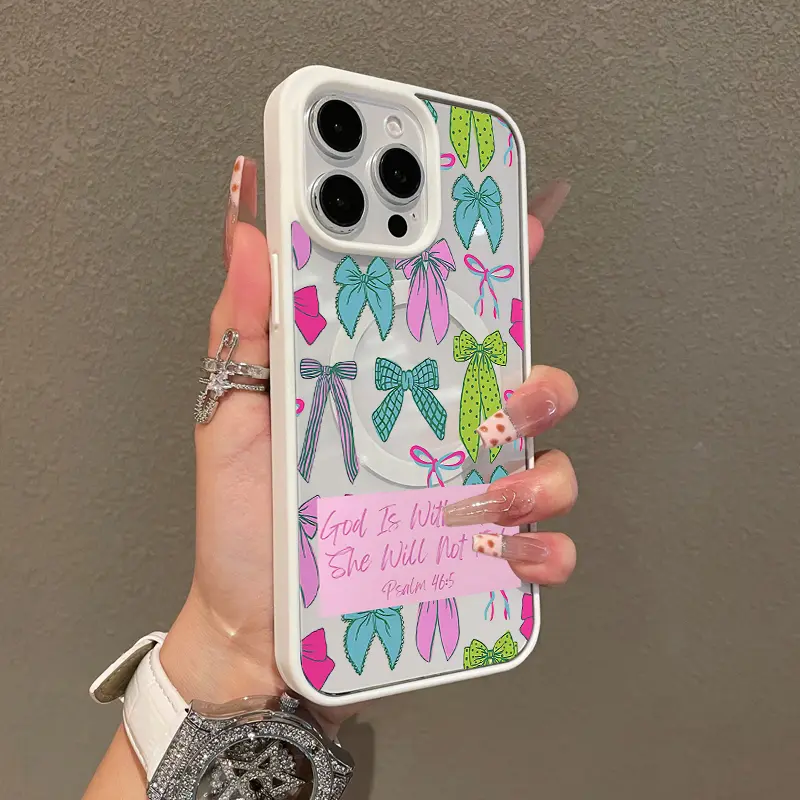 Premium MagSafe-Ready TPU Cellphone Cover, Shockproof Protection for iPhone 11-17 Pro Max, Colorful Bow Pattern, Ultra-Thin, Screen Protector Compatible, Wireless-Friendly Electronics Accessory