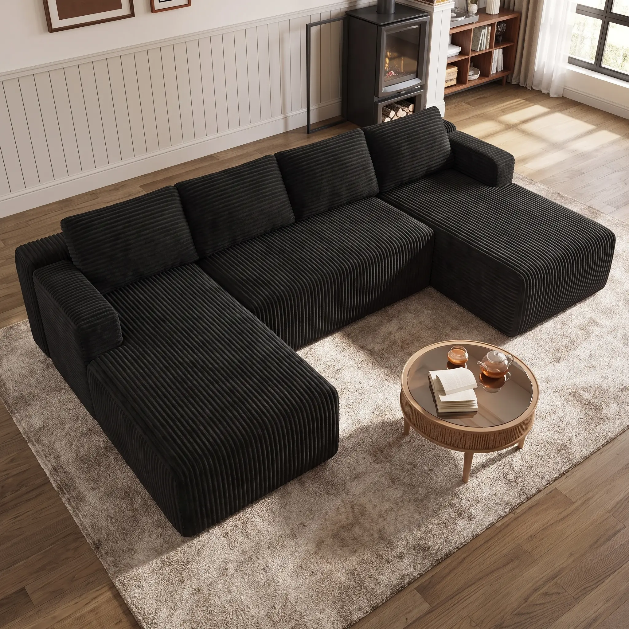 【2 Packages Shipping] L-Shape Plush Corduroy Velvet Modern Sofa with Deep Seat, Upholstered Couches for Living Room & Bedroom, No Assembly Required,Back To School