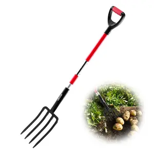 VEVOR Garden Fork, 4-Tine Gardening Pitchfork with Fiberglass Handle, 45 in Heavy Duty Digging Fork with Y Grip, Forged Steel Spading Fork for Hay Potato Composting Transplanting Aeration