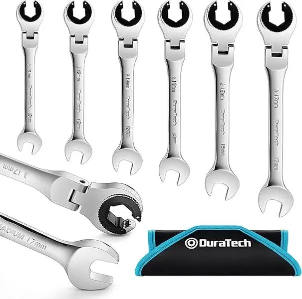 #backtoschool DURATECH 6-Pack Ratcheting Wrench Set with Open Flex-head, Metric Ratcheting Tubing Wrench Set, 10-17mm, 72-Tooth Gear, CR-V Steel, with Organizer Bag, Gifts for Men