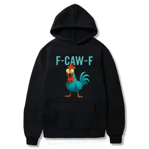 Funny Rooster Poultry Humor Bird Lover Hoodie, F-CAW-F Chicken Humor Hoodie, Hilarious Farm Animal Hoodie Black Hoodie Front Black Sweatshirt Front