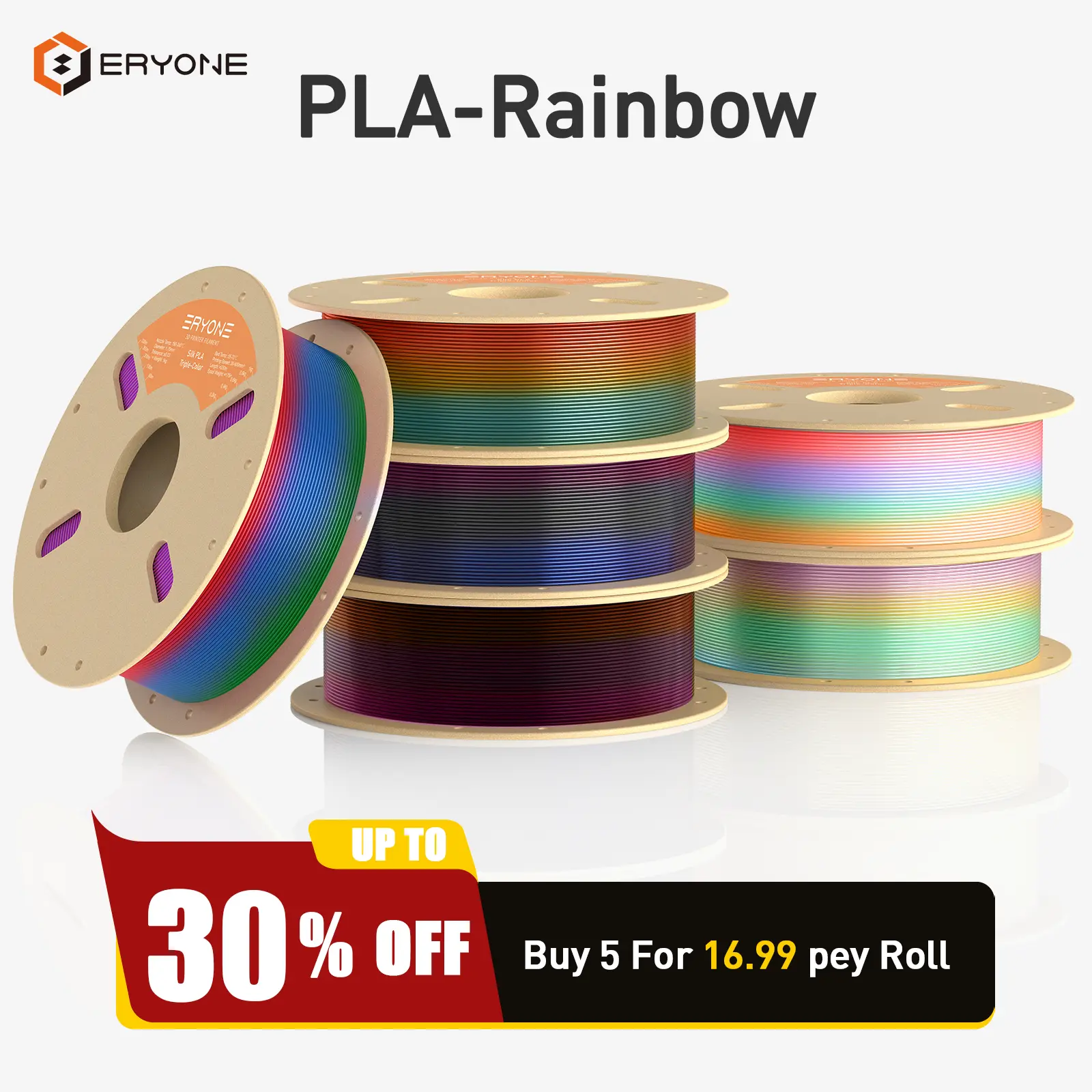 ERYONE Matte Rainbow Titanium PLA 3D Printing Filament for 3D Printers, 1.75mm +/-0.03mm, 1kg (2.2lbs)/1 Spool, Silk Twist HS Gradient Multiple Colors, 5-8m Color Change, Beginners/Pros Compatible, Versatile Supply