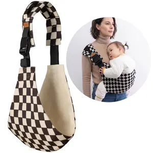 YUBEBE Foldable Checkerboard Baby Sling Carrier for Infant and Toddler with Cotton Linen
