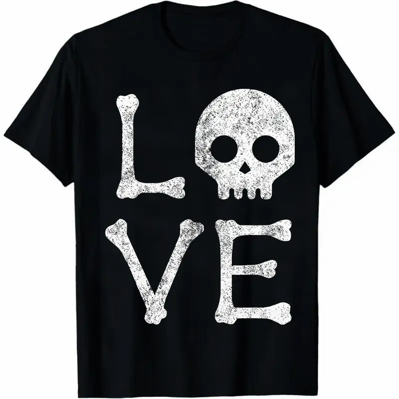 Womens Love Skull T Shirt Funny Skeleton Bones Halloween Party Graphic Tee Funny Womens T Shirts Cute Vintage Fashion Casual Ladies T-Shirt Gift Halloween Tops for Women Women's Novelty Tees Black