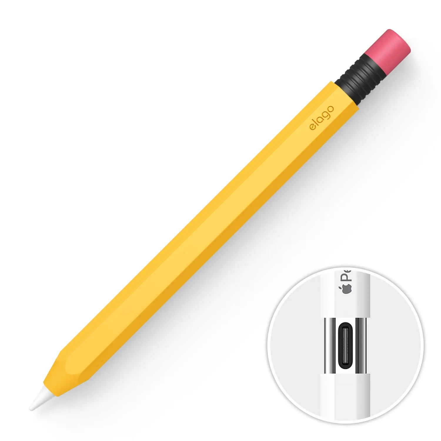 [elago Official] Classic Pencil Case for Apple Pencil USB-C – Silicone Protective Cover, Comfortable Grip, Scratch Protection, #2 Pencil Design