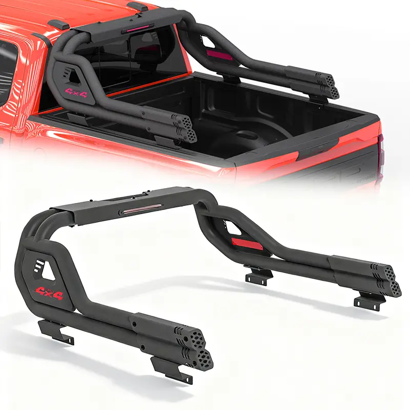 Adjustable Rack Truck Roll Bar with Cargo Carrier Basket, Sport Chase Rack Fit for Ford F-150, Dodge Ram, GMC Sierra, Chevy Silverado, Ranger, Tundra, Frontier, Titan Full & Mid Size Pickup Trucks, Father's Day Gift, Black, Steel, Pre-Drilled Holes, Adds,