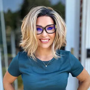 IMstyle Ada Strawberry and Honey Blonde With Highlight Dark Rooting Short Hairstyle Free Parting Glueless 13*3 Lace Front Sythetic Wigs