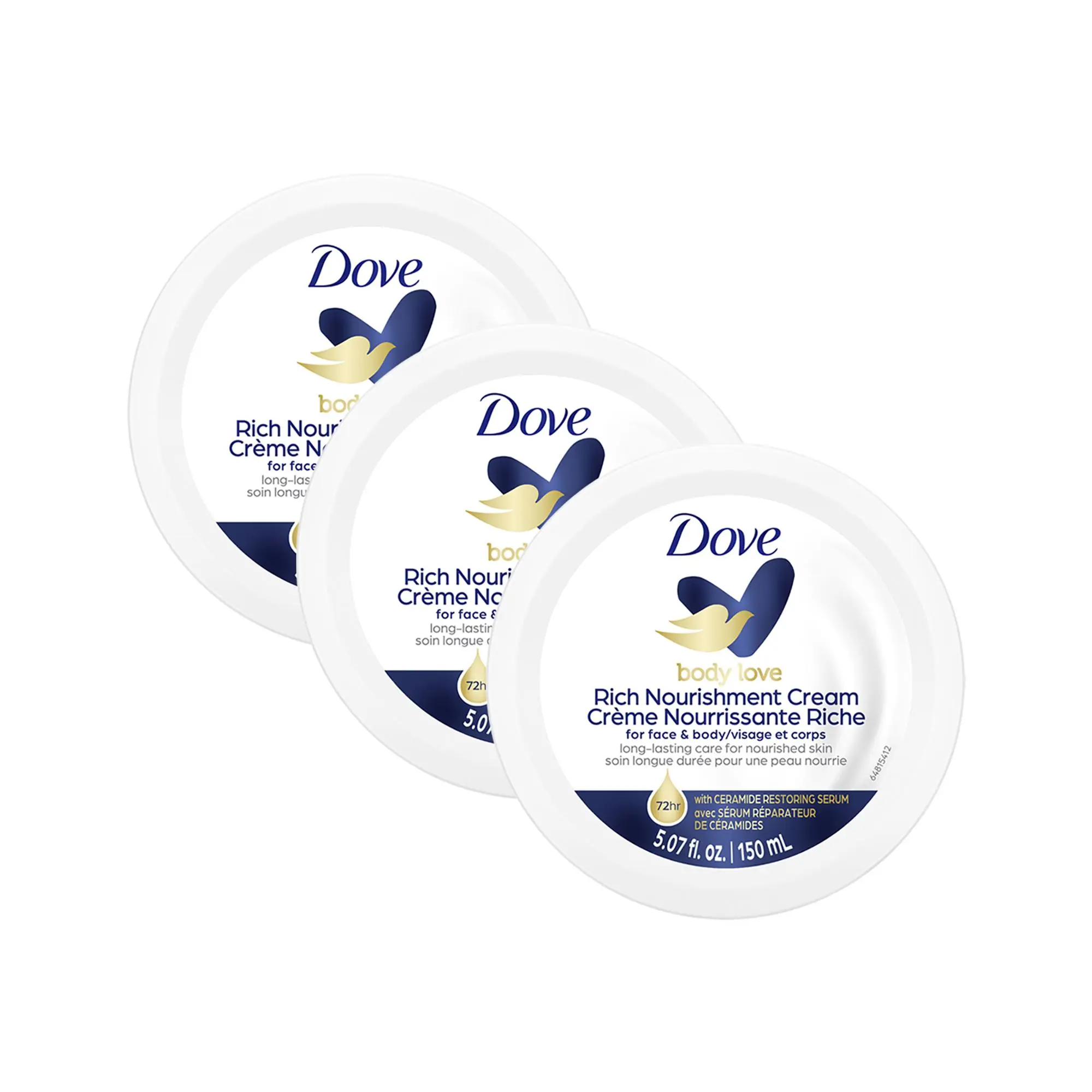 Dove Rich Nourishing Hydrating Face & Body Moisturizer Cream, Unisex Body Care Product - 5.07 oz, Pack of 3, 5.07 Fl Oz