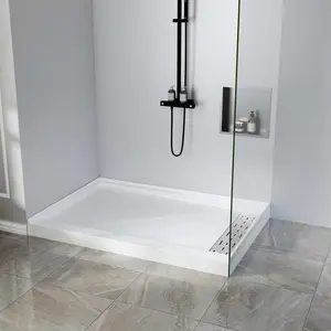 Garvee 48x32 Inch Shower Base with Right Drain, Textured Shower Pan Featuring 3-Sided Water Containment, 304 Stainless Linear Drain Cover and Drain Kit, Suitable for Remodel or New Installation