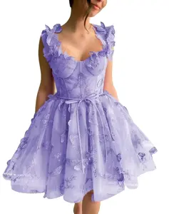 PINMJEE Short Homecoming Dresses for Teens 3D Butterfly Tulle Mini Prom Dress Lavender Size 6