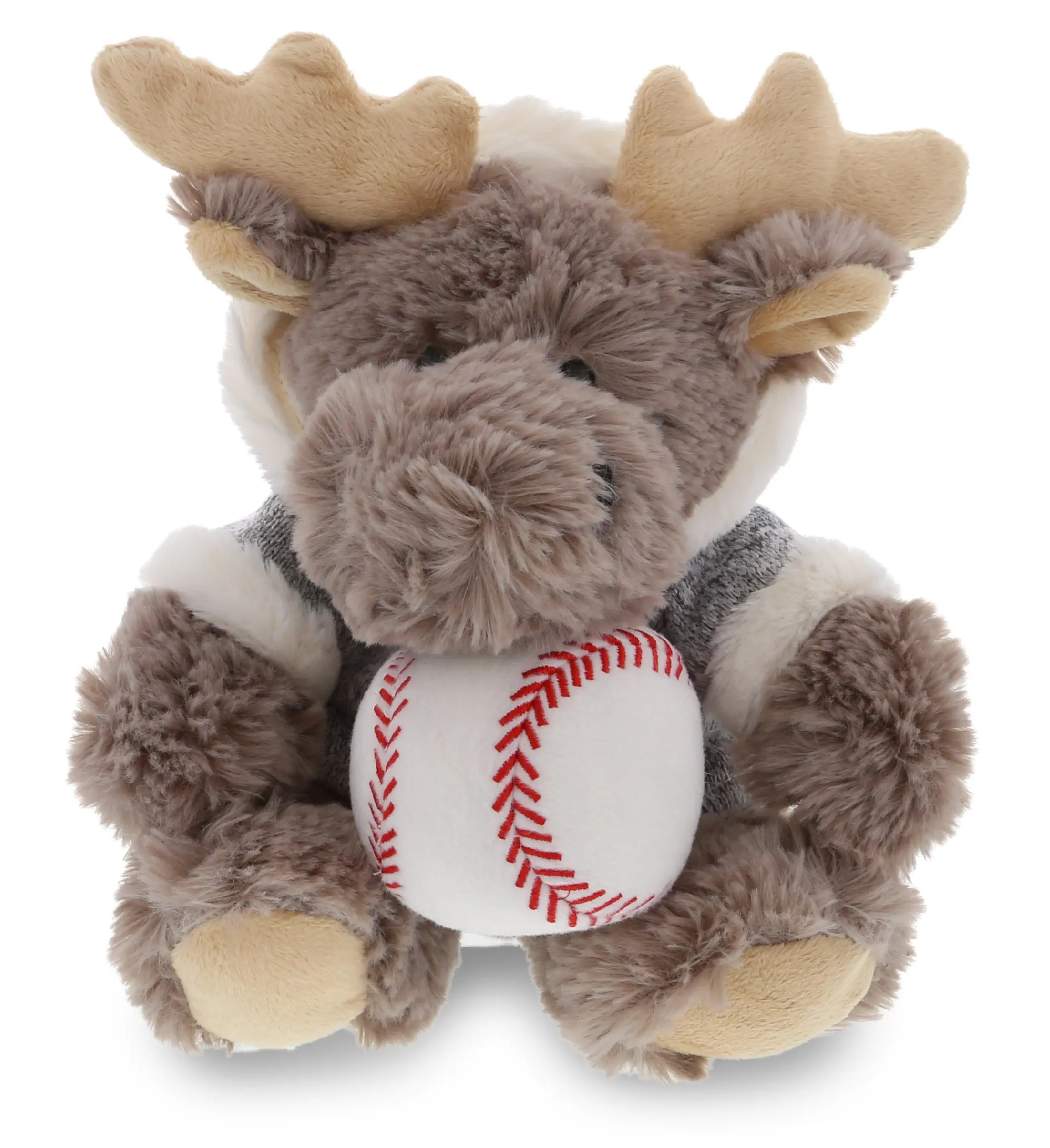 PLUSH BASEBALL - SUPER SOFT PLUSH - SITTING MOOSE WITH GREY HOODED SWEATER