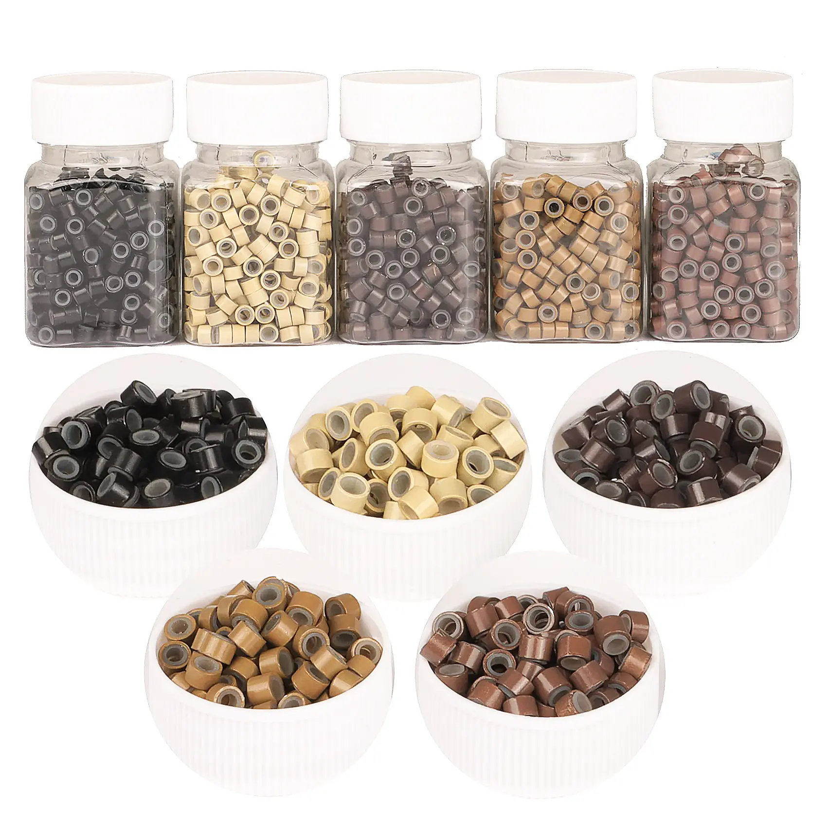 Multi-Colored 2500pcs 5mm Hair Extentions Beads, Silicone Lined Micro Rings Links, I Tip Weft Sew in and Hair Tinsel Beads for Hair Extensions Hair Care Kit Hair Care Products Hair Styling Equipment Hair Care Tools