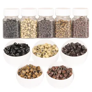 Multi-Colored 2500pcs 5mm Hair Extentions Beads, Silicone Lined Micro Rings Links, I Tip Weft Sew in and Hair Tinsel Beads for Hair Extensions