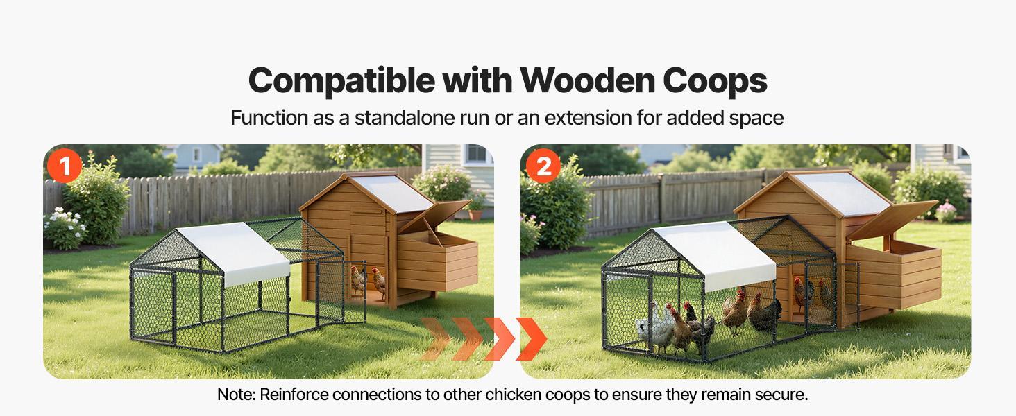 VEVOR Metal Chicken Coop for 4-6 Chickens, 3.3 x 6.6 x 3.3 ft, Small Chicken Cage with Waterproof Cover & Double Doors, Spire Roof Poultry Run Compatible with Wooden Coops, for Rabbit Hen Goose Duck#BackToSchool