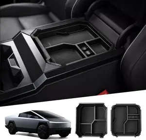 Canvcle 2PCS Center Console Organizer for 2024 2025 Tesla Cybertruck Accessories Armrest Storage Box Secondary Insert Tray with Anti-Slip Mat