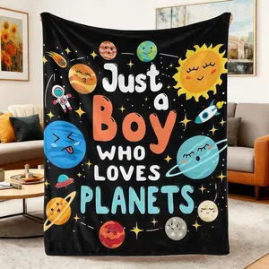 Soft Comfortable Funny Throw Blanket Just A Boy Who Loves Planets Throw Blanket,Solar System Space Flannel Blanket for Kids Boys,Space Lover Gift,Cozy Sofa Bed Blankets