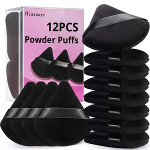VeoCare 12-pack Reusable Triangular Powder Puffs - Soft Plush Sponge, Flocked Powder Puffs for Face Powder Makeup, Cosmetics, Makeup Products, Mini Makeup, Beauty Puff