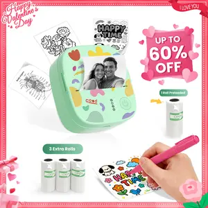 [Valentines'DaySale!] XenGro Mini Printer Bluetooth included 3 Roll label Thermal Pocket Printer,Inkless Small printer B&W Printing Only for Photos, Study Notes, Lists,Memos, Journals Printing Machine Sticky Label, Birthday Gifts for Kids Green