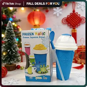 slushy maker cup-Slushy Cup, Freeze, Squeeze and Enjoy! Slushie Magic Cup, Homemade DIY Gadget with Lid & Straw Spoon 350ML,Washable,BPA free Kitchen Utensils MugHome or Travel