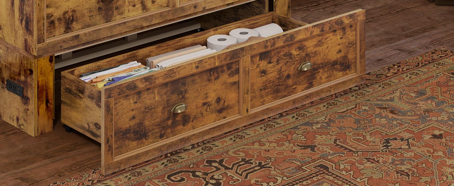 [Ships in 2 Boxes] VanAcc Murphy Bed, Farmhouse Cabinet Bed Frame with Charging Station and Storage Drawer for Bedroom/Office/Guest Room