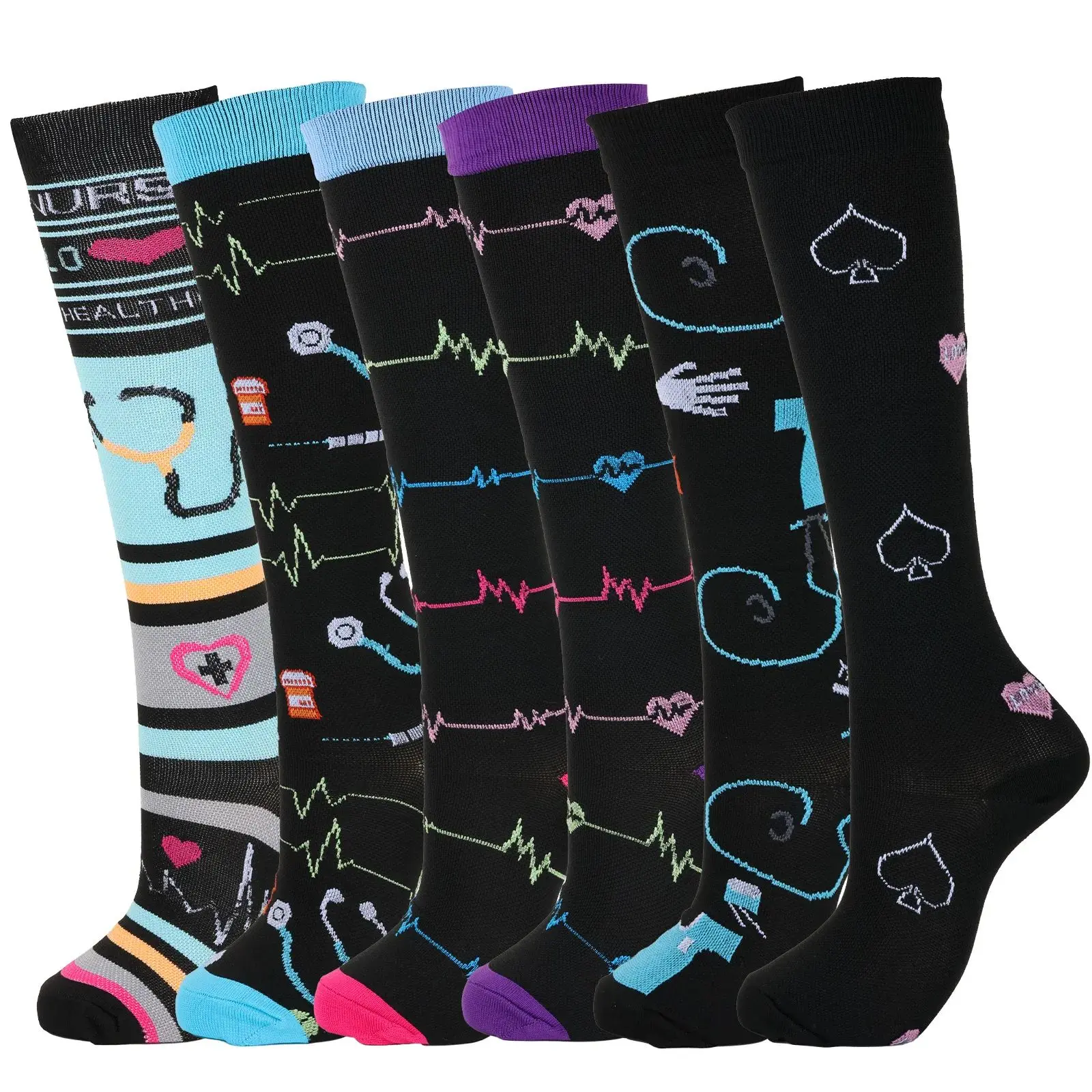 MhzyCaus 6 Pairs Compression Calf Socks Unisex Breathable Quick Dry Anti Odor Lightweight Athletic Socks for Running Hiking Gym Yoga Fitness Travel Work and Everyday Wear compression sock