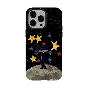 Whimsical Pete the Cat Moon Star Tough Smartphone Case, Rubber Protective Cellphone Accessories Shell for iPhone 17 Pro Max,16,15,14,13,12,11 & Galaxy S21,S22,S23,S24,S25, Ideal Gift for Him or Her