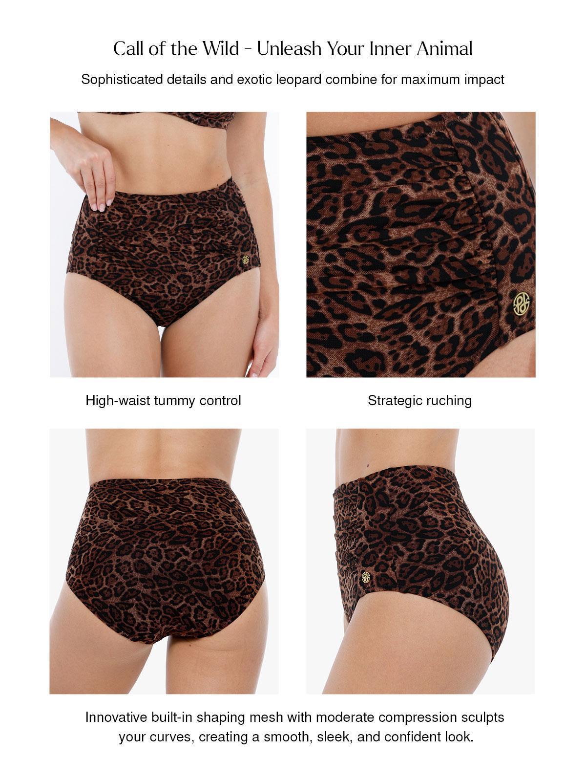 Popilush Shapewear Ruched Tummy Control Bikini Bra & Underwear Swimwear Beachwear Leopard Print Fashion Beach Outfits