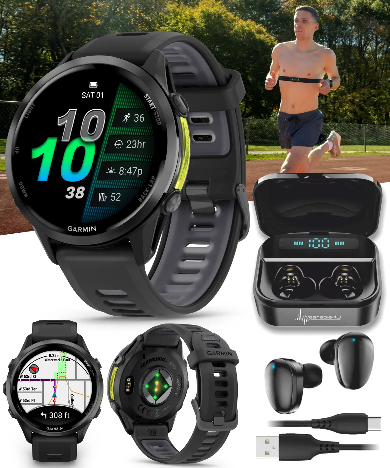 Garmin Forerunner 970 GPS Running Smart Watch - Titanium Case, AMOLED Touchscreen, Durable Wearable, Navigation, Speaker, Smartphone Compatibility, Easy-Press Buttons, Long-Lasting Batteries, Fitness Monitor
