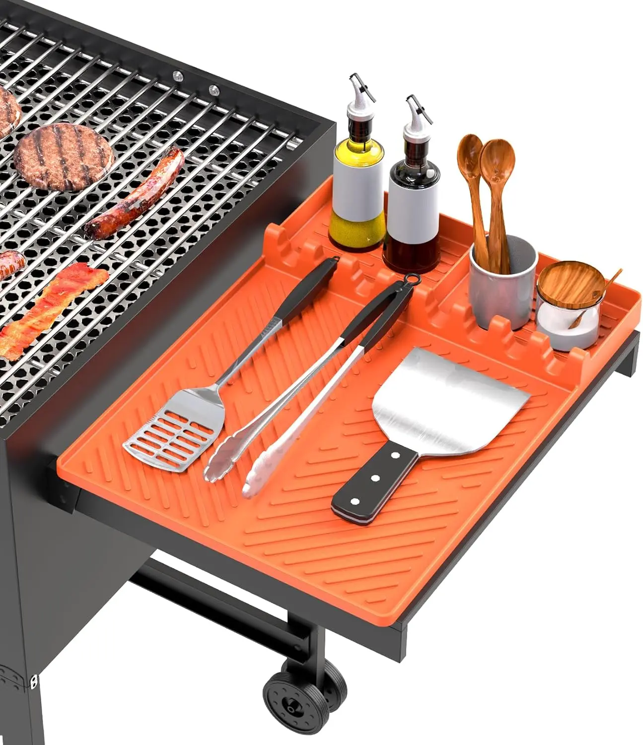 2025 Upgrade Multi-Use Silicone Griddle Mat, Outdoor Barbecue Accessory with Drip-Catching & Utensil-Holding Station, Protects Blackstone Griddles & Simplifies Cleanup, Utensils, Barbecue Accessories, Shelf