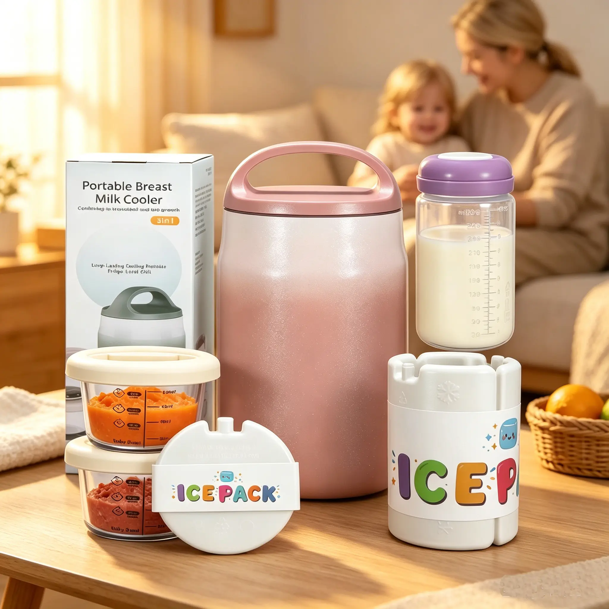 [TikTokShopBackToSchool] MAXSO  3 In 1 Breast Milk Chiller With Insulated Containers For Daily Use And Trave baby Milk Storage