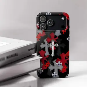 Case and Tough Phone case Luxury Chrome Hearts Cross Cover Black & Red Chrome Heart Phone Case for iPhone 17 Pro Max 17 Pro 17 16 15 14 13 12 11