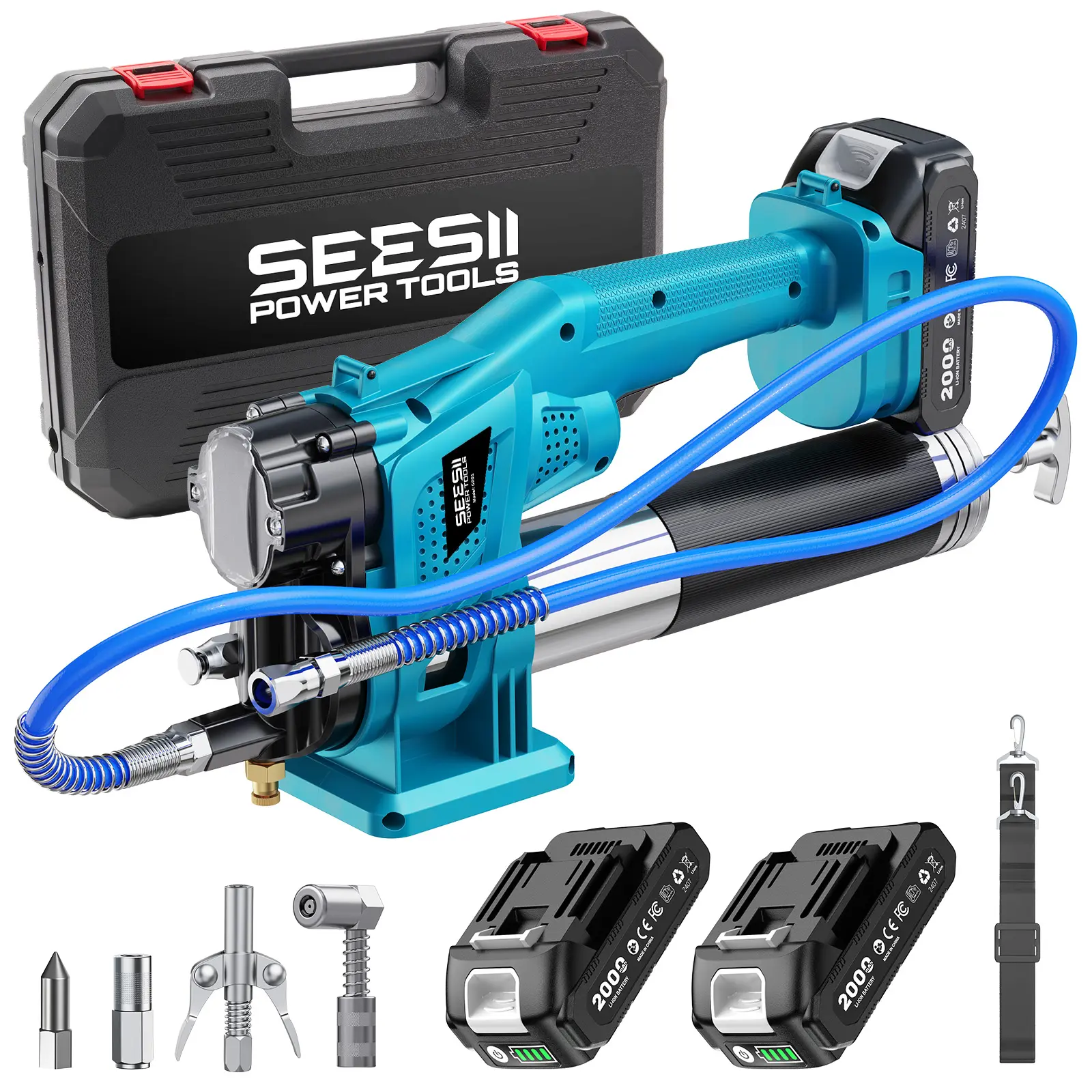 SEESII Cordless Electric Grease Gun Kit - 10000PSI 4.6 oz/min, 2 Batteries, 39.4" Hose, 90° Coupler, 3 Tips for Fast Effortless Greasing, GR01 DealsForYouDays