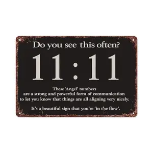 Vintage 11:11 Angel Numbers Aluminium Metal Sign, 12x8 in Home Wall Decor for Bedroom, Office, Bathroom