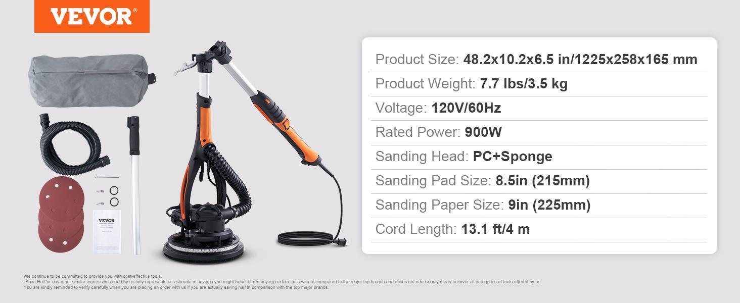 VEVOR Electric Drywall Sander 900W, Self-Suction & Variable Speed 800-1800 RPM, Foldable Handle & Self-Suction, with LED Strip Light and Vacuum Bag Power Tool VEVOR Super Brand Day VEVOR Electric Drywall Sander 900W, Self-Suction & Variable Speed 800-1800 RPM, Foldable Handle & Self-Suction, with LED Strip Light and Vacuum Bag Power Tool VEVOR Super Brand Day