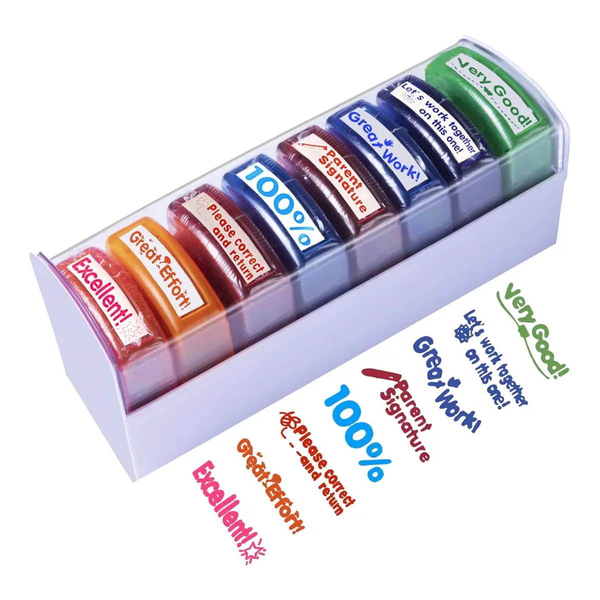 8PCS Self Inking Teacher Stamps for Classroom Grading Motivational Set