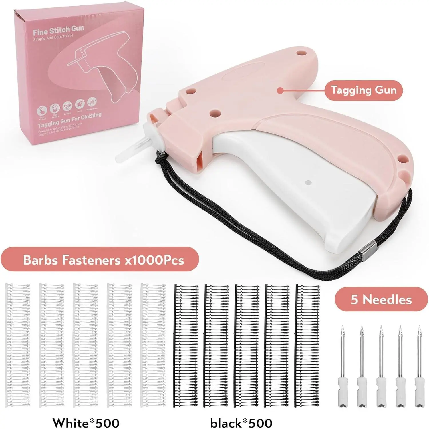 Clothing Label Gun Kit with 5 Needles & 1000 Micro Fasteners for Retail Stores, Warehouses, Consignment Sales & Yard Sales Pink-1,dorm essentials