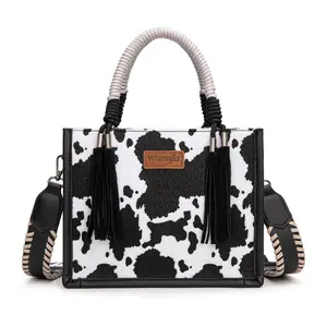 Wrangler Tote Bag Cow Print Western Satchel Bags for Women with Braided Rope Handle