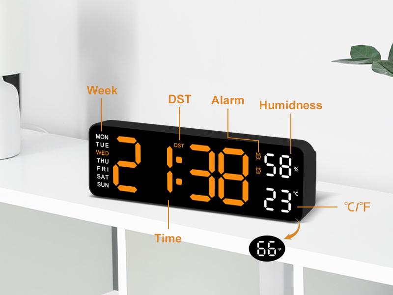 Large Digital Wall Clock without Remote Control - Big LED Screen Dispaly , DST, Night Light for Living Room, Bedroom, Gift for Elderly Decor Set
