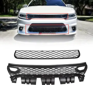 Upper Lower Grill Compatible with 2015-2023 Dodge Charger SRT Scat Pack Daytona 68417502AA 68394592AA 68417505AB Air Inlet Dual Kit Mesh Grille Guard Bezels