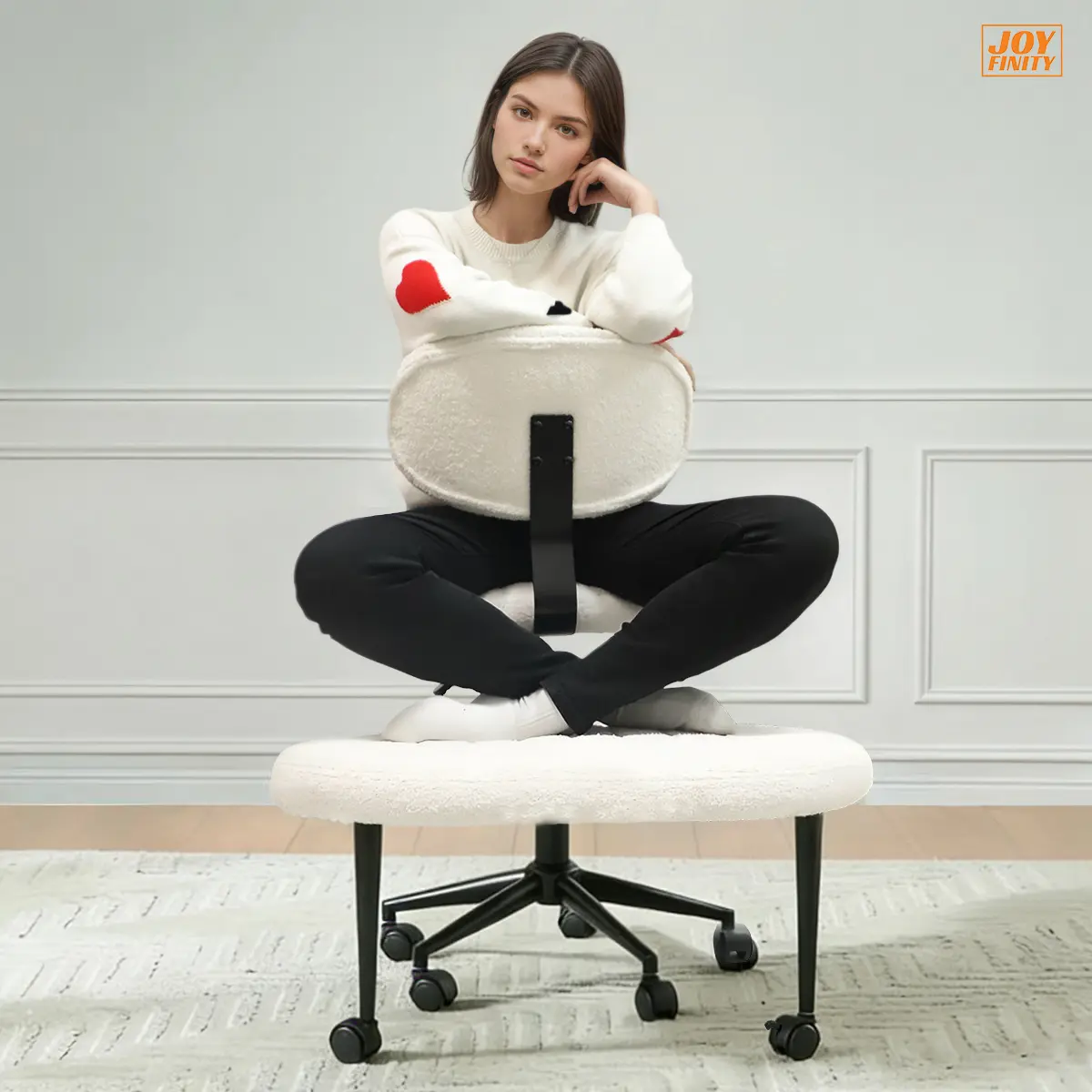 Ergonomic Cross Legged Swivel chair, Pu Leather,Adjustable Height, Back Support with Wheels 360°Rotating Versatile for Meditation, Yoga Home & Office Use, Fashionable furniture gifts