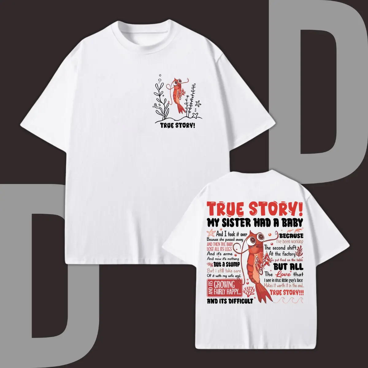Men's Short-Sleeve Round-Neck Classic Cotton T-Shirt - Menswear, Funny My Sister Had A Baby Shrimp Graphic, Seafood Lover Sport Unisex Gift Tee