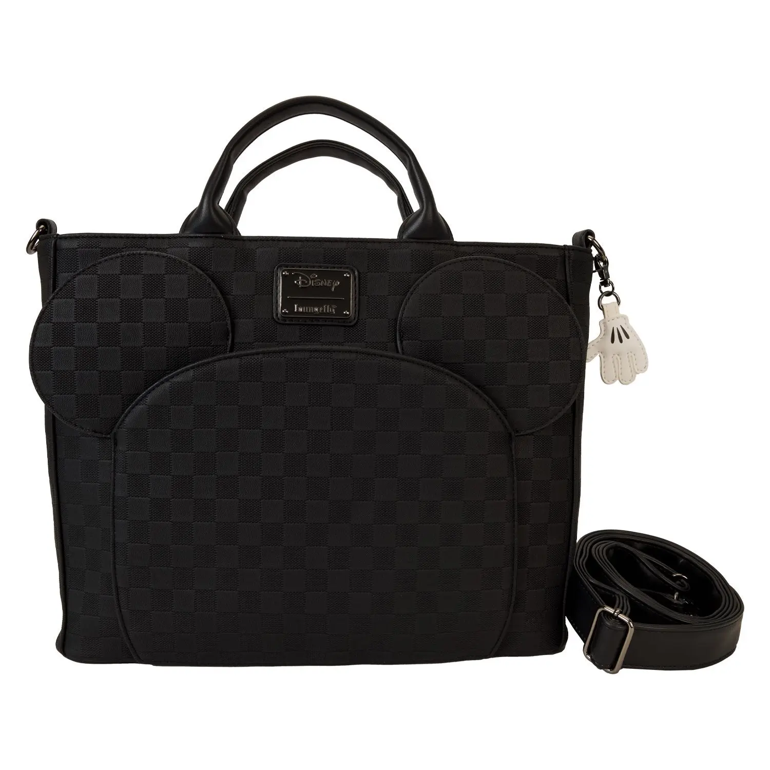 Loungefly Disney Mickey Mouse Convertible Tote Bag, Graphic Checkerboard Faux Leather Casual Daypack with Applique Details, Casual Daypack Backpacks, 12” W X 11” H X 3” D, Cartoon Character