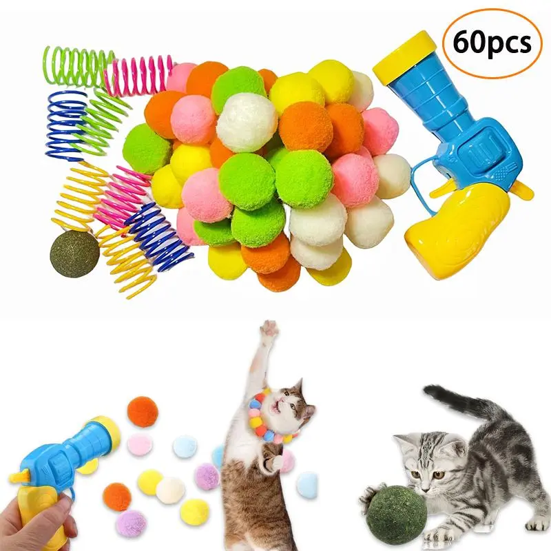 Cat Toys 60pcs Set Christmas Special Edition-Now Newly Available Cat Parents, Spoil Your Feline! -  Interactive Toy Gun - Mute, Scratch-Resistant Balls, Battery-Free Fits All Cat Breeds fidget tok new laser wand pet bird,summerwins