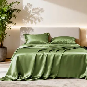 Satin Sheet Sets -  Silky Sheet Set with Deep Pocket, Luxury Silk Feel Satin Sheets for Bedding Set ( Flat Sheet, Fitted Sheet, Pillow Cases)