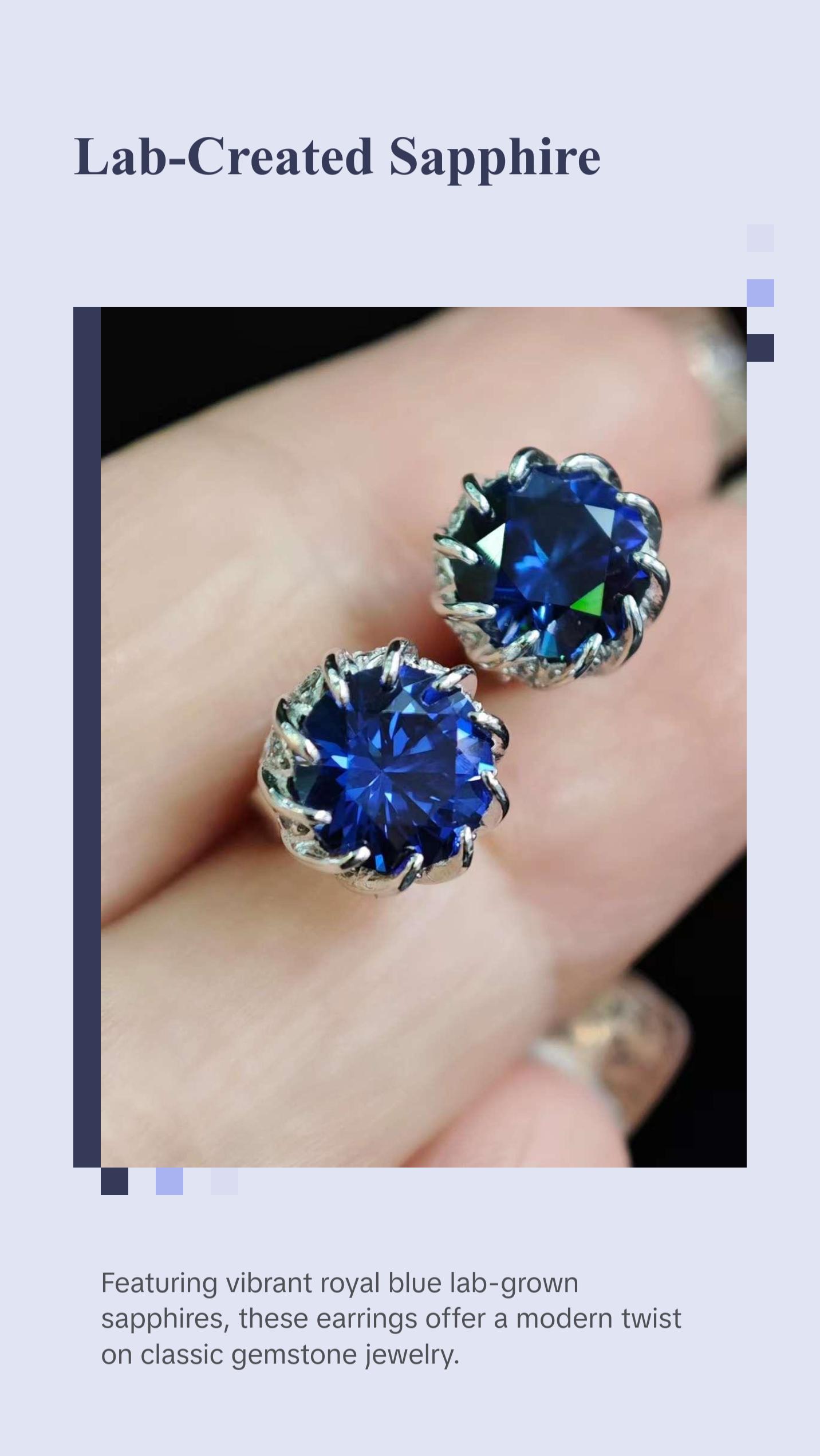 3 ct Lab-grown Sapphire Earring Studs - Flower buds Style with Sterling Silver